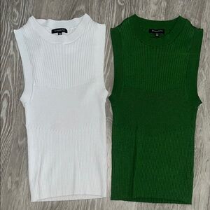 Dynamite White and Green Sleeveless Tops